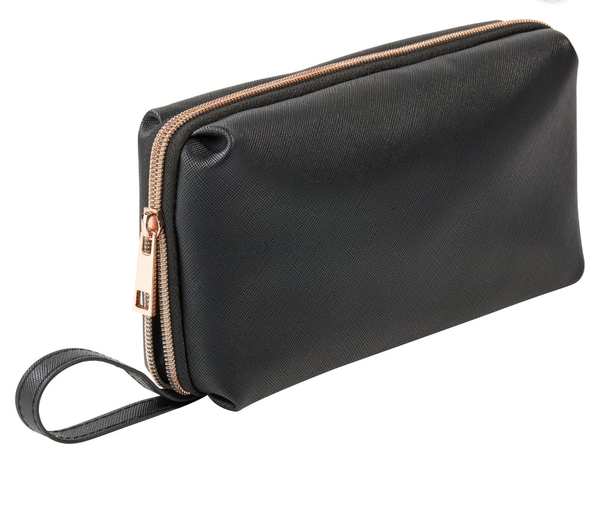 Makeup and Cosmetics Pouch, Black Saffiano, 8.86" x 4.92" x 1.97"