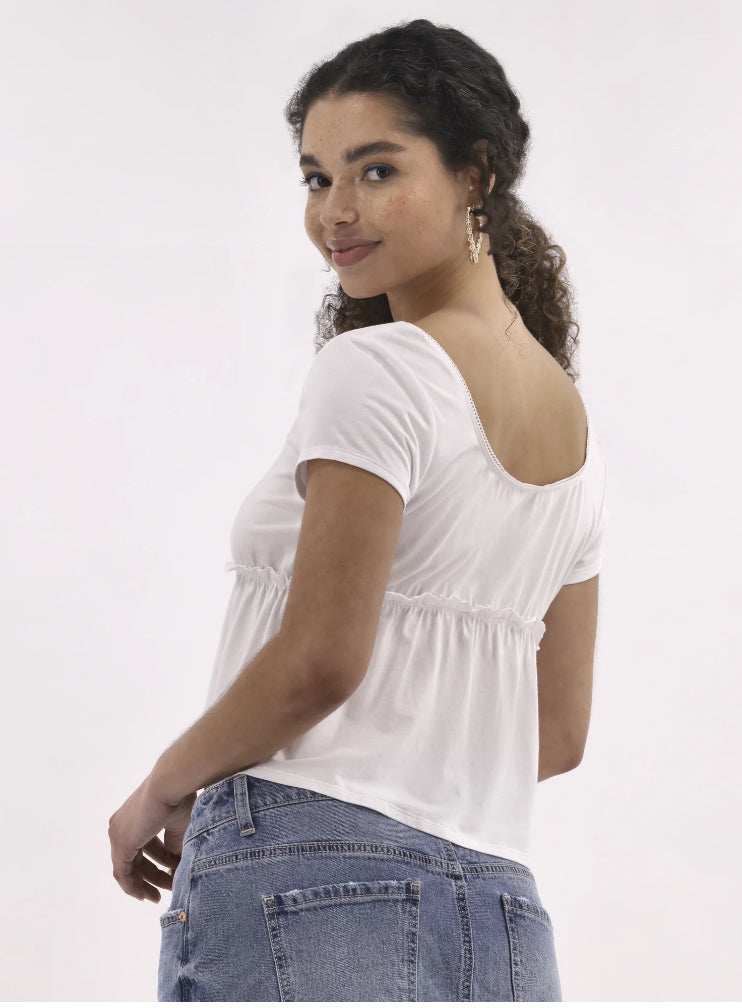 No Boundaries Babydoll Top with Short Sleeves, Women's