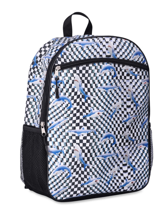 Wonder Nation 16" Backpack, Shark Check Black Soot