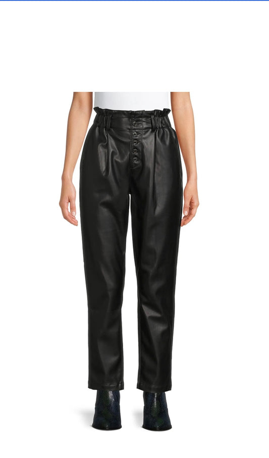 Time and Tru Women's Faux Leather Paperbag Pant