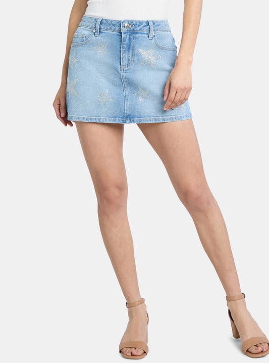 Madden NYC Women's Denim Rhinestone Skirt