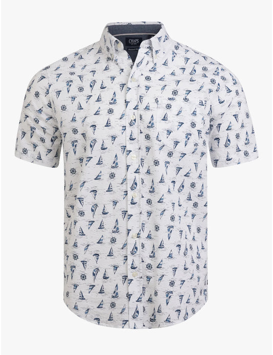 Chaps Men's Short Sleeve Seersucker Woven Shirt.