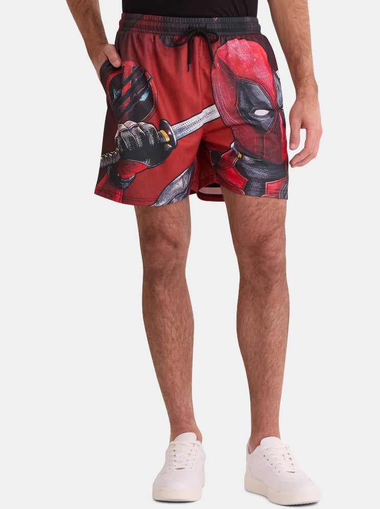 Deadpool Men's and Big Men's Graphic Mesh Shorts.