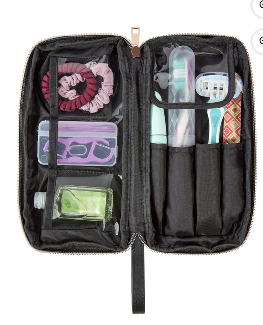 Makeup and Cosmetics Pouch, Black Saffiano, 8.86" x 4.92" x 1.97"