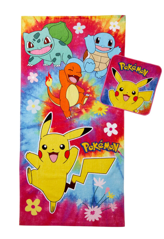 Pokémon Kids Cotton Tie Dye 2 Piece Towel and Washcloth Set