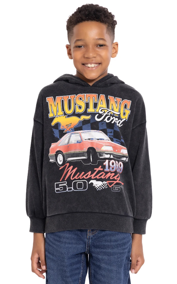Ford Mustang Boys' Graphic Mineral Wash Hoodie Sweatshirt with Long Sleeves.