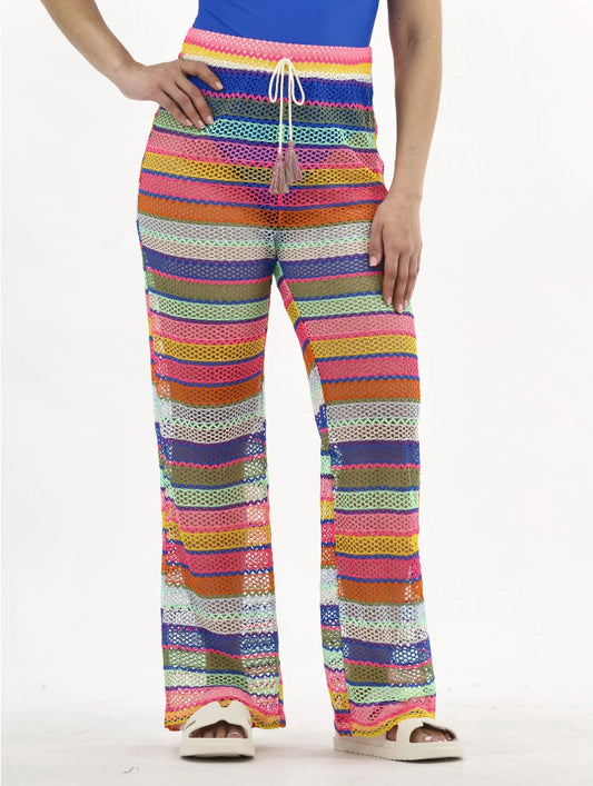 No Boundaries Striped Crochet Pants Coverup, Women's