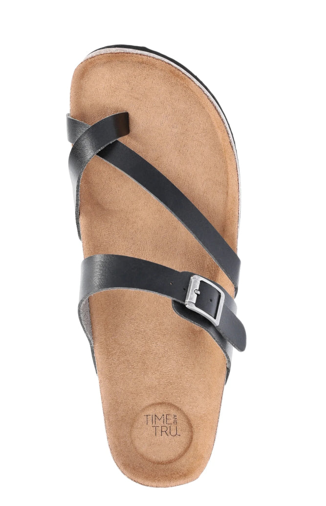 Time and Tru Women's Asymmetric Strap Footbed Sandals, Wide Width Available