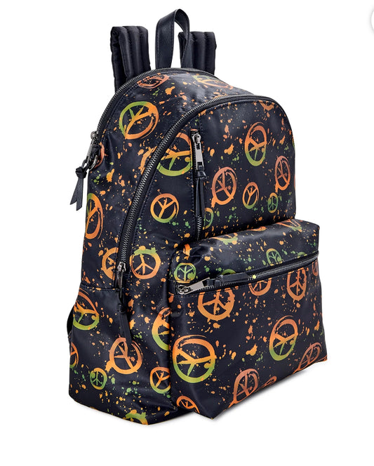 No Boundaries Women's Dome Zip Backpack, Black Peace Sign