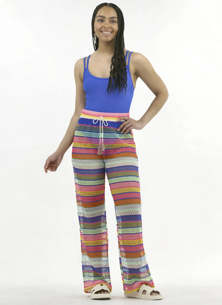 No Boundaries Striped Crochet Pants Coverup, Women's