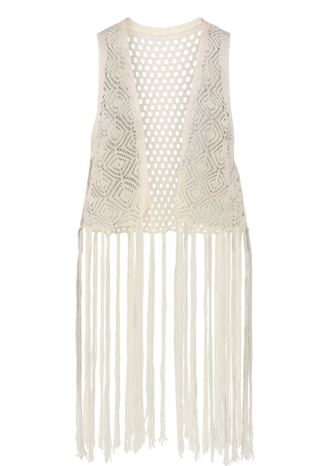 No Boundaries Women's Polyester Crochet Vest W/ Fringe.