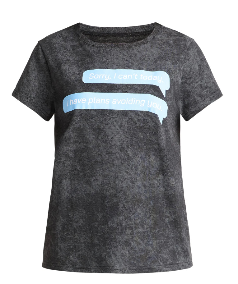 Sorry I Can't Today Women's Graphic Tee with Short Sleeves.