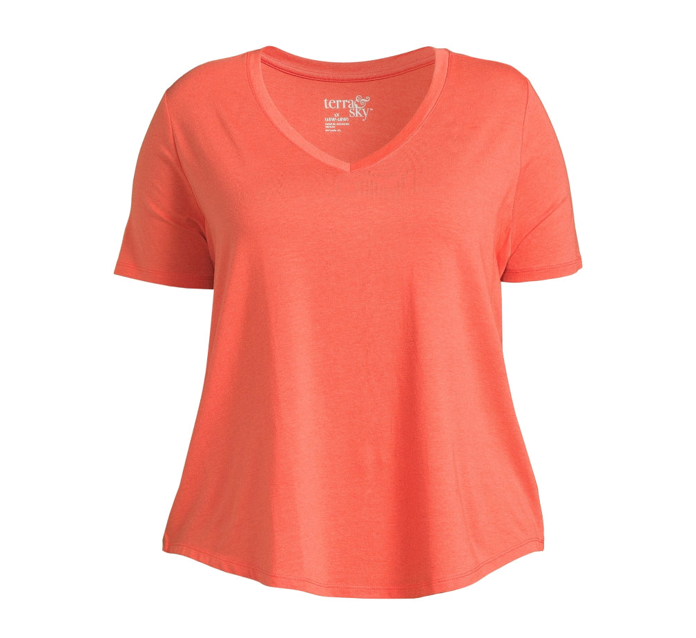 Terra & Sky Women’s V-Neck T-Shirt – Orange Tulip