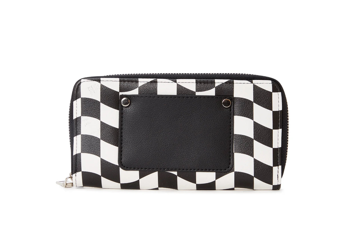 No Boundaries Women's Zip Around Wallet Black White Checker