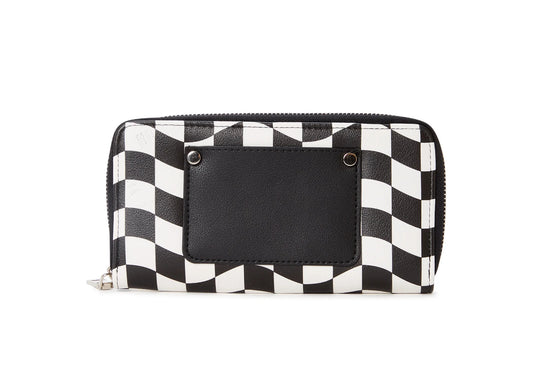 No Boundaries Women's Zip Around Wallet Black White Checker