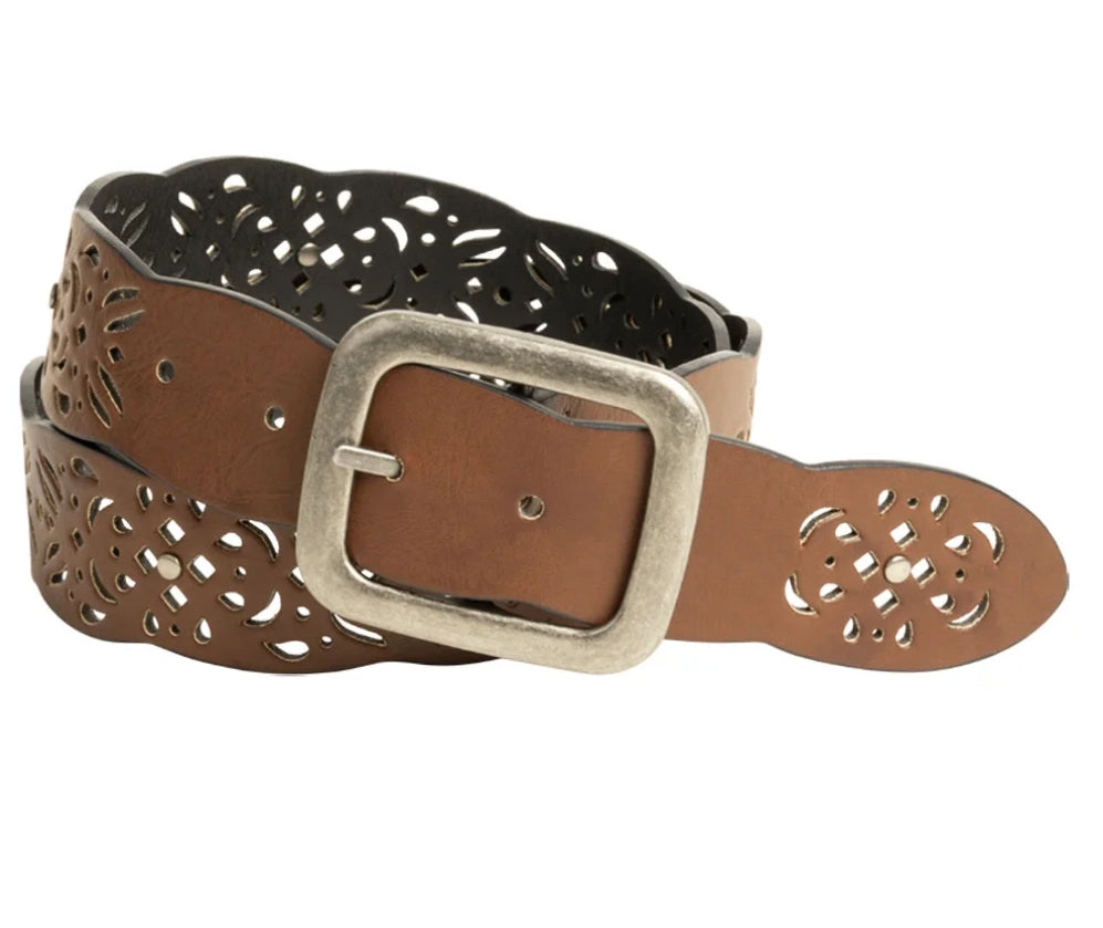 Time and Tru Women's Reversible Scallop Belt, Brown/Black