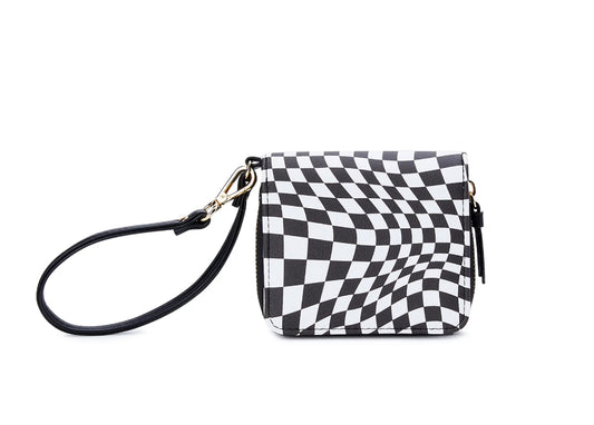 No Boundaries Women's Camila Wristlet Wallet, Black/White Checkered