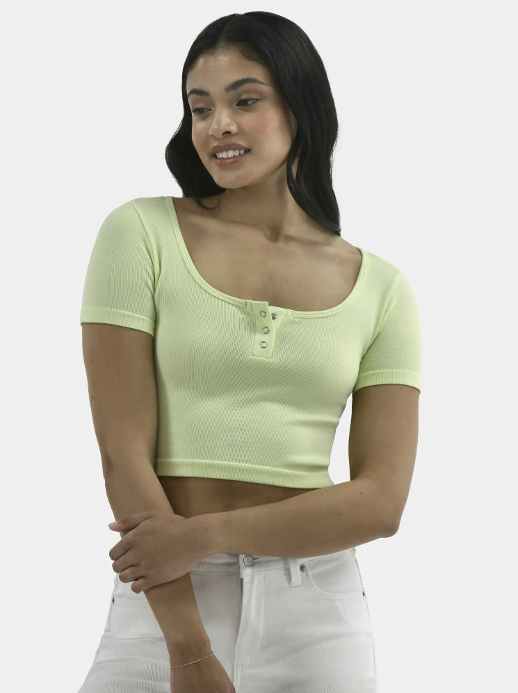 No Boundaries Seamless Scoop Henley Tee, Women's