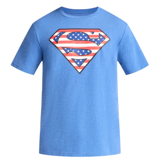 Superman, Men's & Big Men's, Graphic Tee Shirt Stars and Stripes Logo Patriotic Americana July 4th.