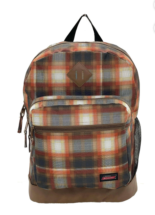 Genuine Dickies Unisex Varsity 17" Laptop Backpack Vintage Plaid Brown