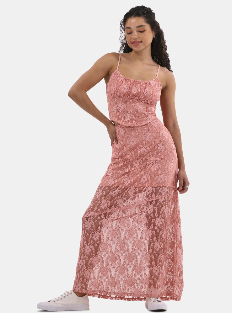 No Boundaries Lace Corset Top and Maxi Skirt Set, 2-Piece, Women's