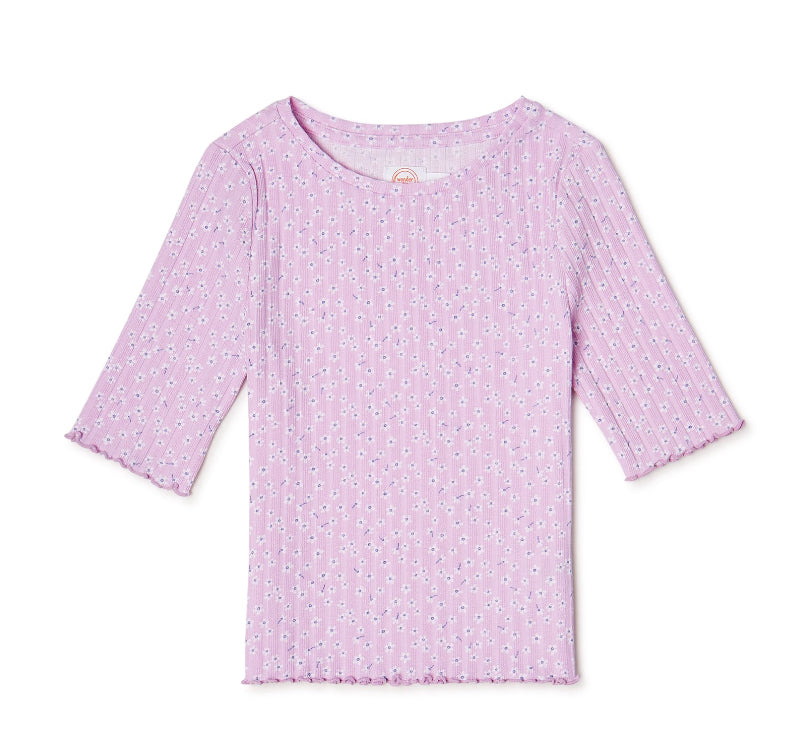 Sweet, stylish, and comfy — this Girls’ 3/4 Sleeve Ribbed Top