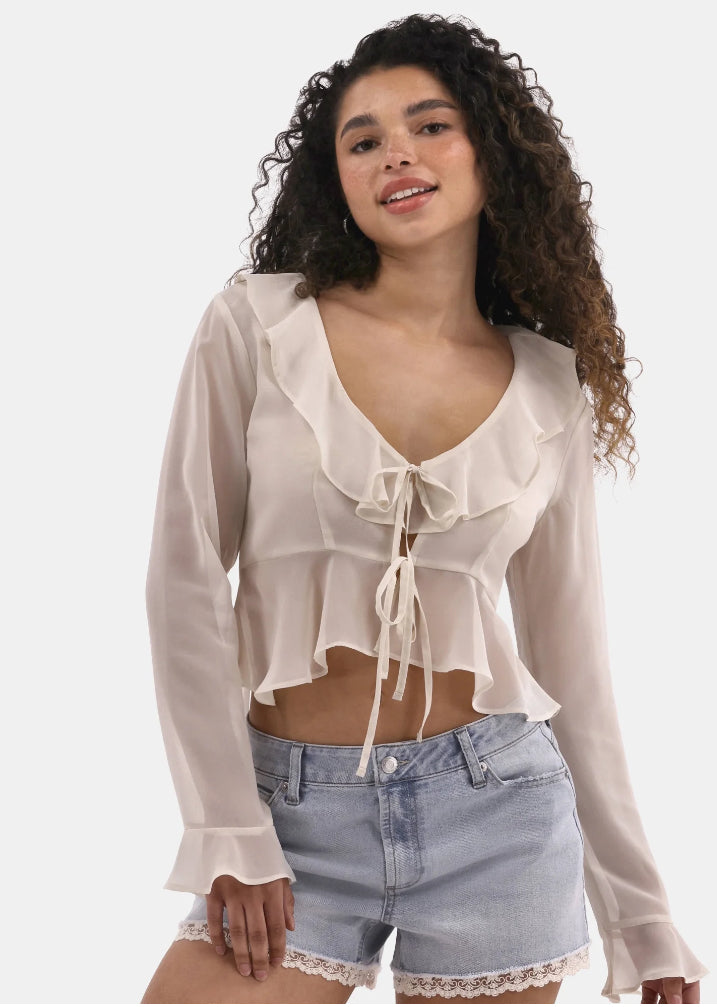 No Boundaries Ruffle Woven Top, Women's