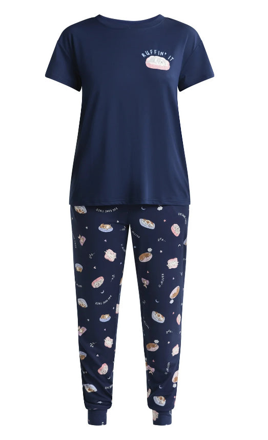 Joyspun Women's and Women’s Plus Sleep Tee and Joggers Pajama Set, 2-Piece.