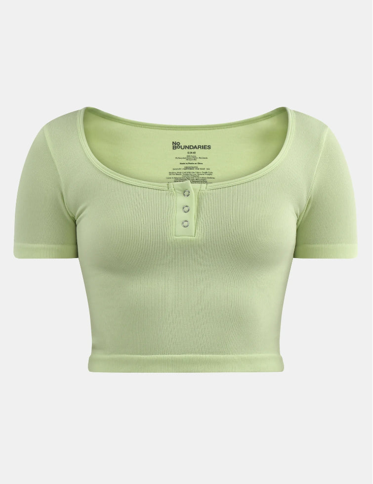 No Boundaries Seamless Scoop Henley Tee, Women's