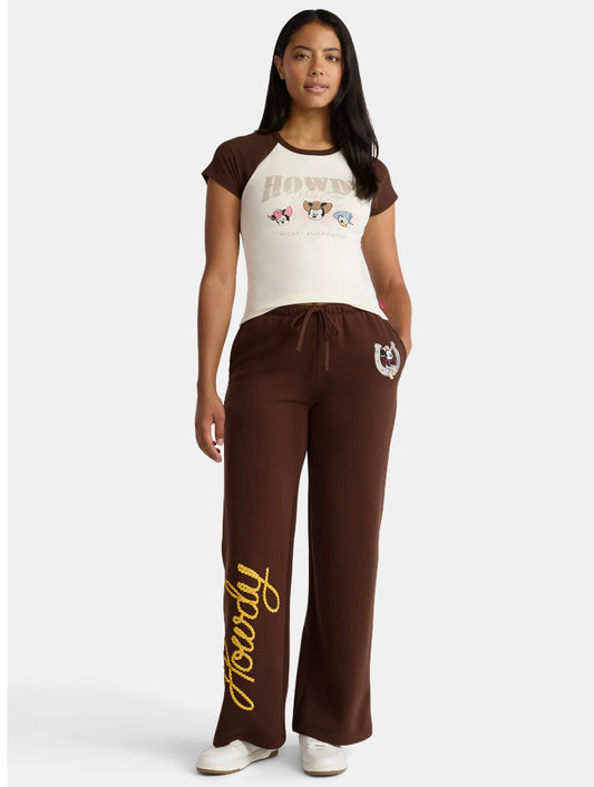 Disney Mickey Mouse Women's Graphic Wide Leg Jogger Pants.