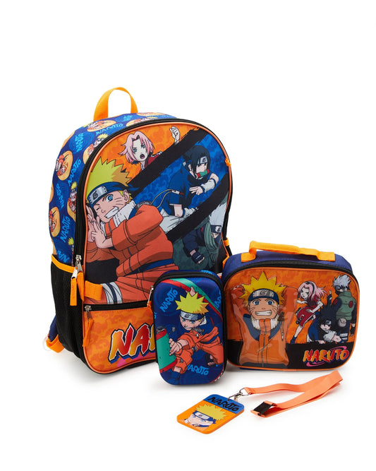 Naruto Shippuden Squad 17" Laptop Backpack and Lunch Bag Set, 4-Piece, Orange