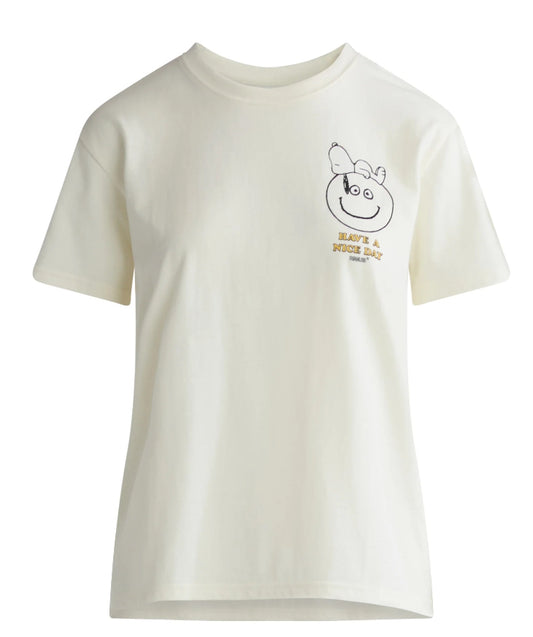 Peanuts Women’s Snoopy Front Back Graphic Tee with Short Sleeves.