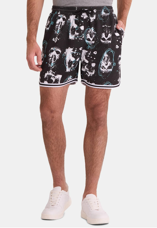 Friday the 13th Men's and Big Men's Jason Voorhees Graphic Mesh Shorts.