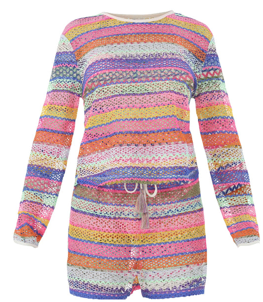 No Boundaries Women's Crochet Top Coverup with Long Sleeves.