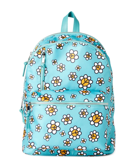 No Boundaries Women's Dome Zip Backpack, Teal Dust Peace Floral