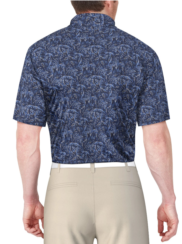 Ben Hogan Men's and Big Men’s Linear Fish Print Short Sleeve Golf Polo Shirt.