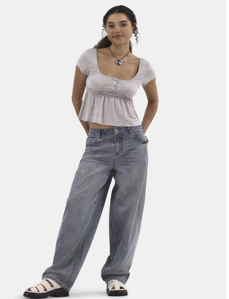 No Boundaries Babydoll Top with Short Sleeves, Women's