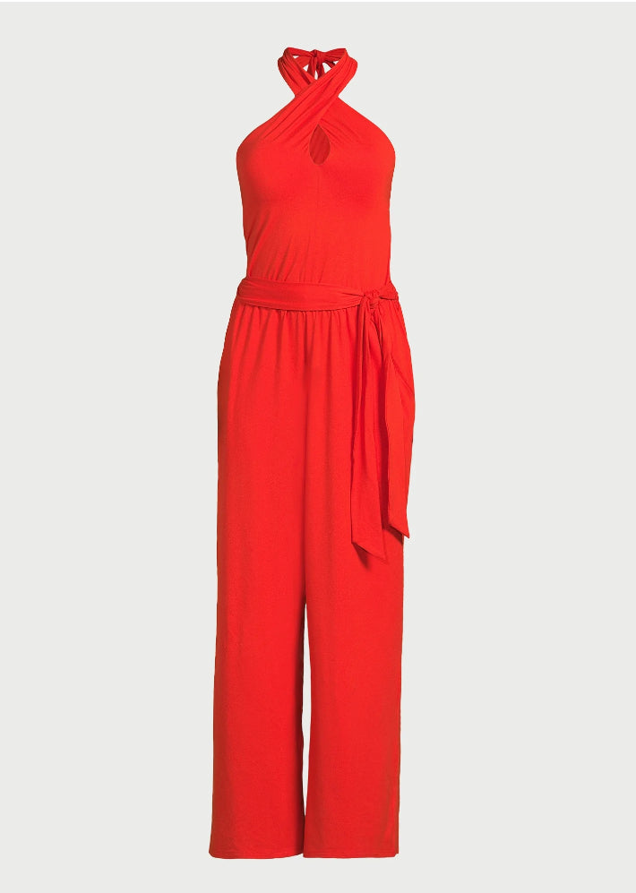 Sofia Jeans Women's Halter Cross Neck Jumpsuit