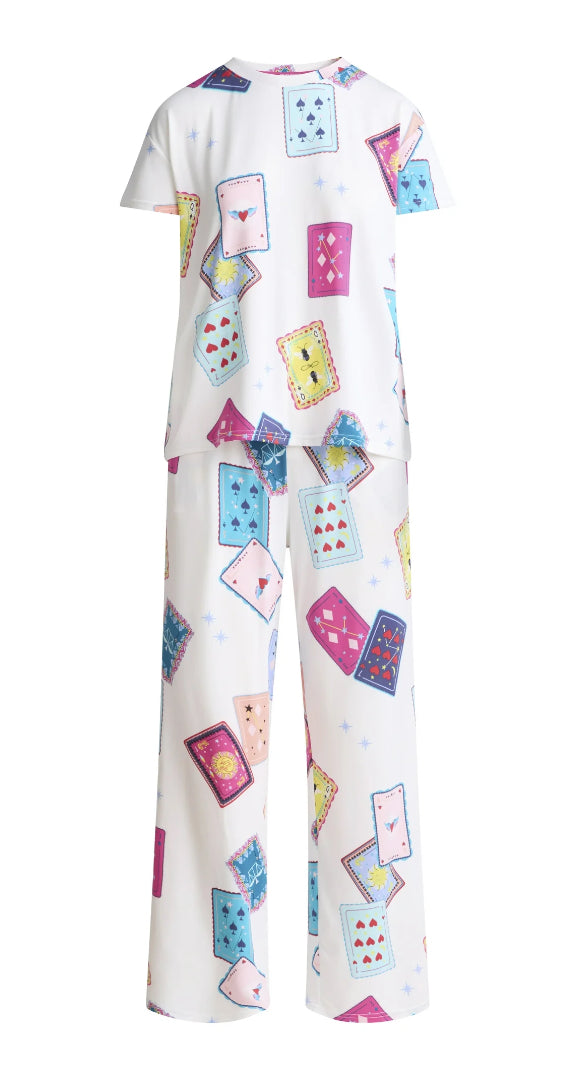 Joyspun Women's Short Sleeve Sleep Top and Open Leg Pants Pajama Set, 2-Pieces