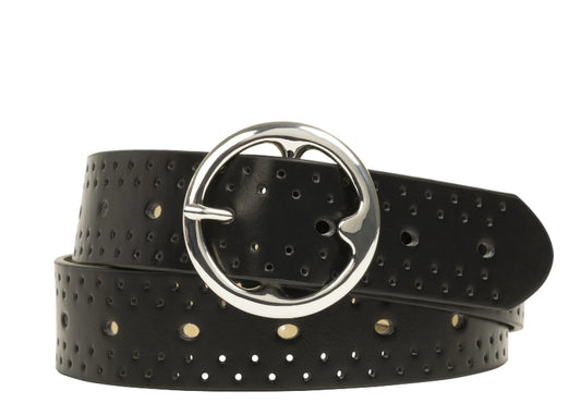 Time and Tru Adjustable Women's Oval Perforated Belt, Black