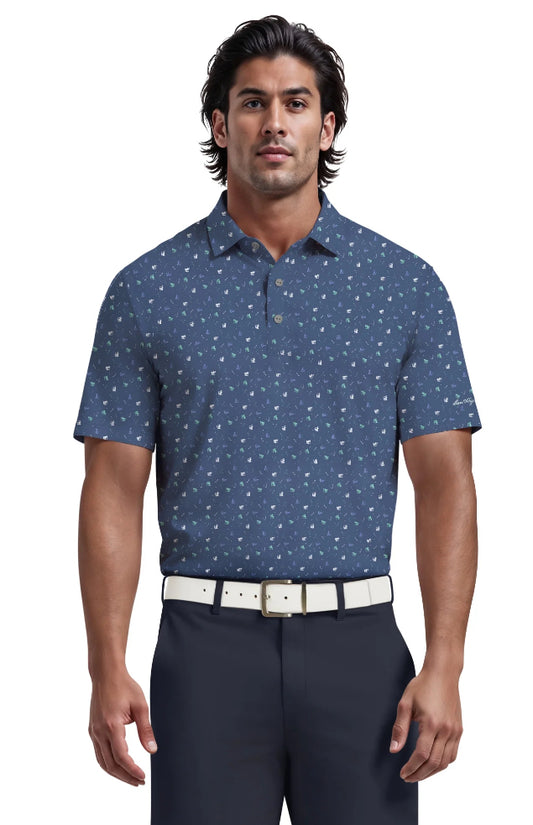 Ben Hogan Men's and Big Men’s Tossed Golf Cart Print Short Sleeve Golf Polo Shirt.