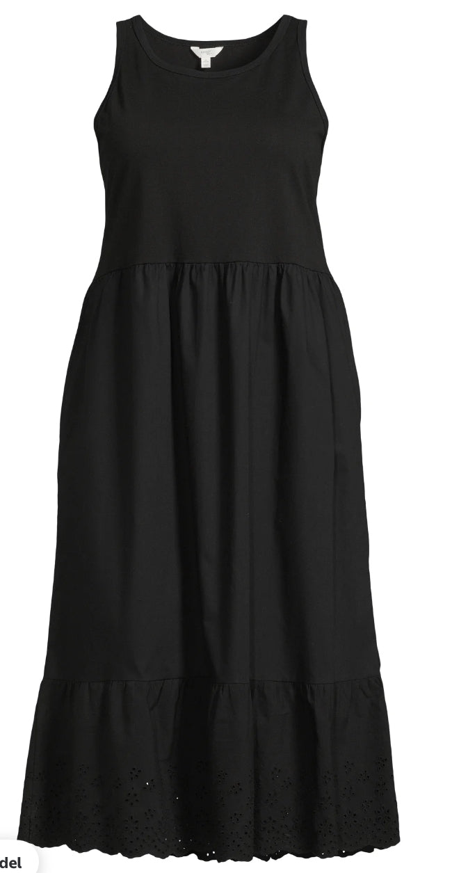 Terra & Sky Women’s Sleeveless Fabric Mix Dress – Black Soot