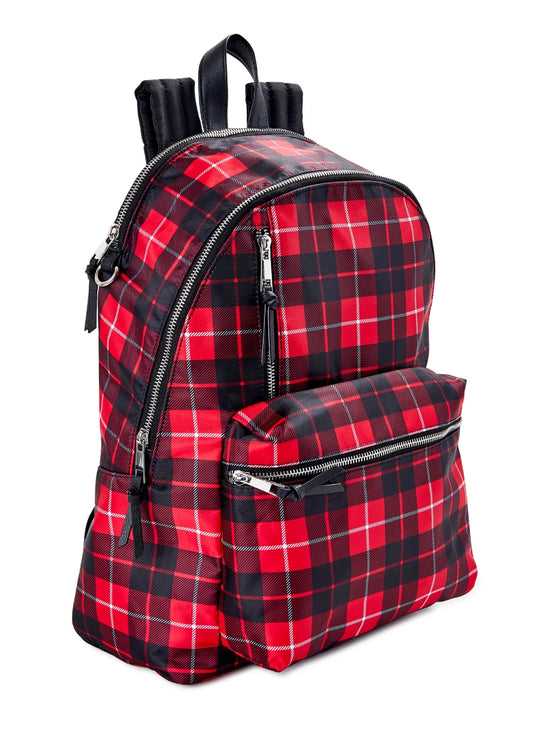 No Boundaries Women's Dome Zip Backpack, Brilliant Red Plaid