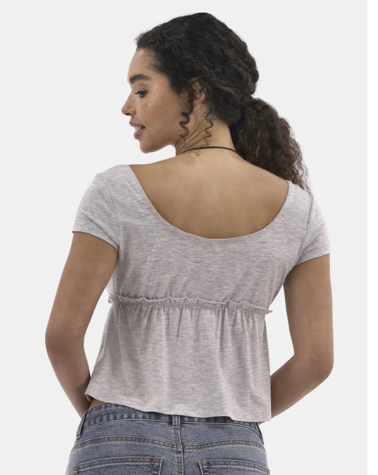 No Boundaries Babydoll Top with Short Sleeves, Women's