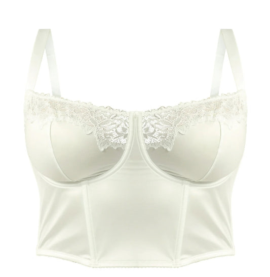 Joyspun Women's Bridal Satin Bustier with Lace Trim.