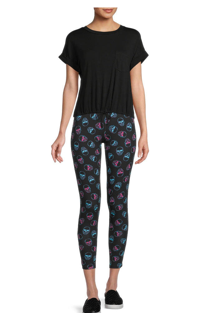 Women’s Ankle Legging - Neon Skull Print