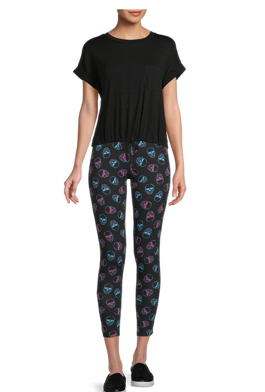 Women’s Ankle Legging - Neon Skull Print
