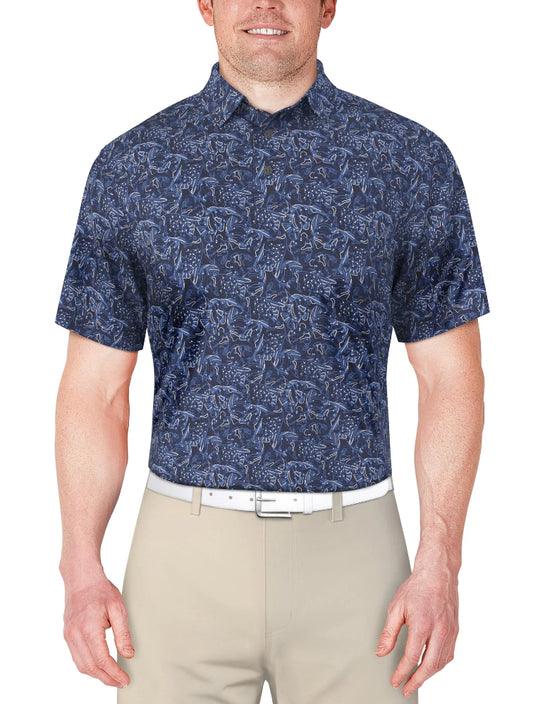 Ben Hogan Men's and Big Men’s Linear Fish Print Short Sleeve Golf Polo Shirt.