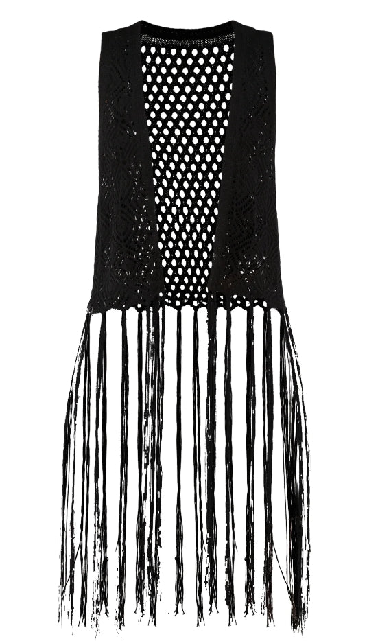 No Boundaries Women's Polyester Crochet Vest W/ Fringe.