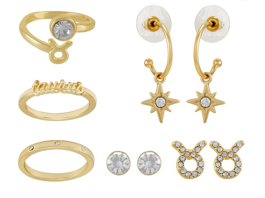Taurus Zodiac Jewelry Set – 6-Piece Gold-Tone Collection (April 21 – May 20)